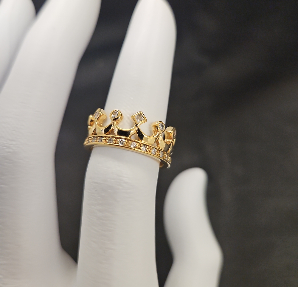 Gold Crown Ring with Pave Crystals - Women Jewelry